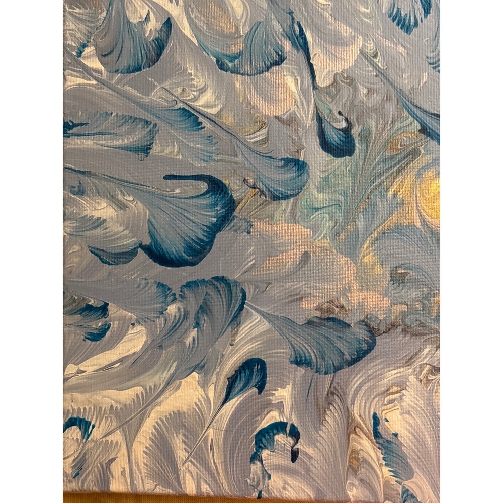 Abstract Fluid Painting Canvas 12x16 Blue White Gold Art swirl chain pulls